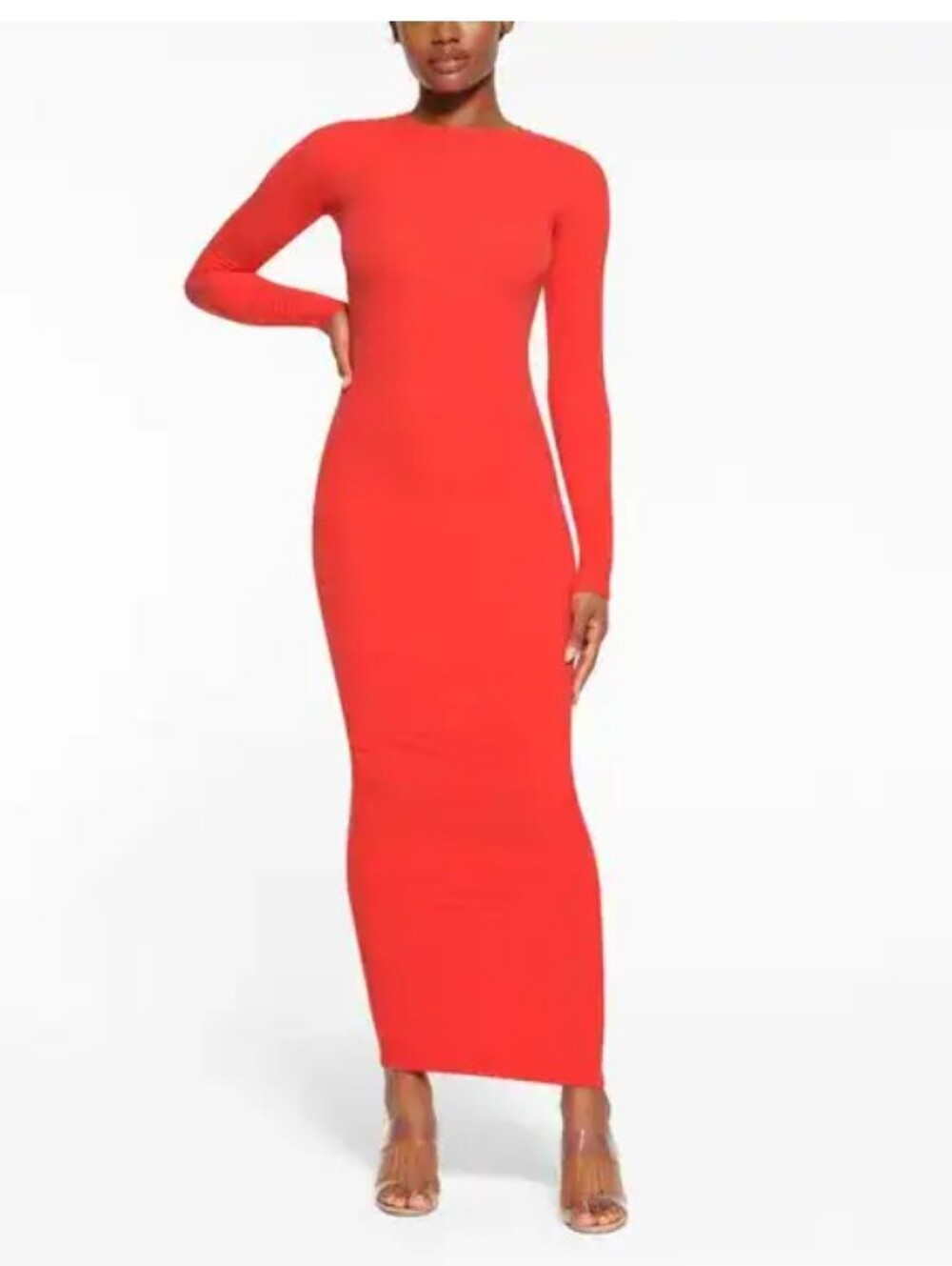 SKIMS Fits Everybody Long Sleeve Maxi Dress Neon Orange XL Bodycon Dress